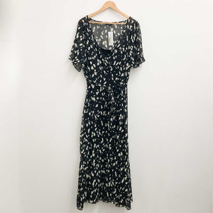 Evans Dress UK 26 Black Spot Print Faux Wrap Maxi