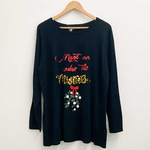 Evans Black Mistletoe Sequin Jumper UK 16