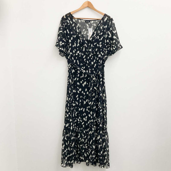 Evans Dress UK 20 Black Spot Print Maxi Faux Wrap