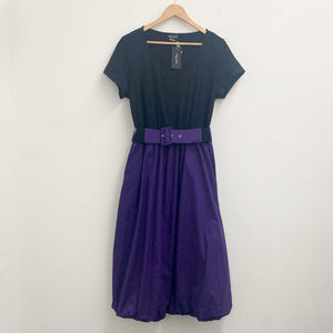 City Chic Midi Dress UK 14 Black & Purple Bubble Hem