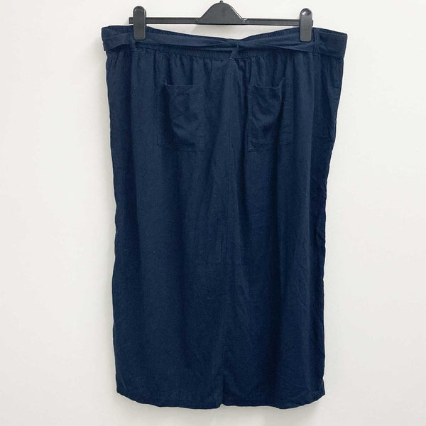 Evans Navy Linen Blend Front Split Belted Midi Skirt UK 26