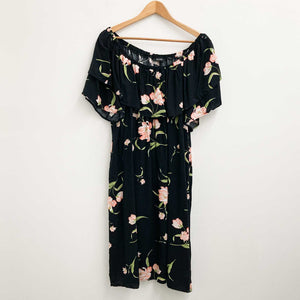 Evans Dress UK 20 Black Floral Print Off-Shoulder Knee Length