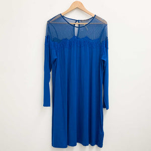 M&S Collection Dress UK 18 Blue Sheer Yoke Lace Trim 