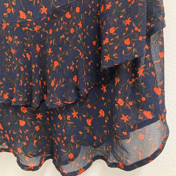 M&S Collection Short Skirt UK 10 Navy Floral Print Ruffle Hem