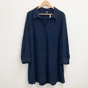 Evans Navy Long Sleeve Hi-Lo Hem Shirt UK 22/24