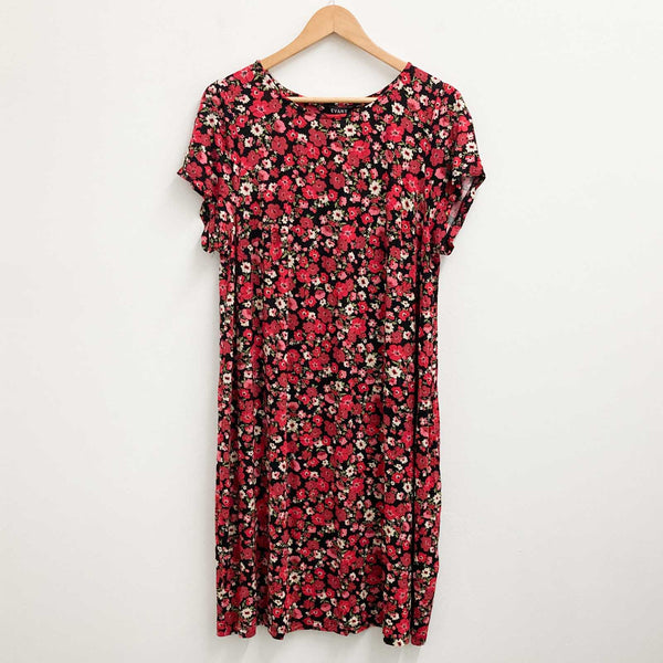 Evans Dress UK 18 Red Floral Print Swing Silhouette