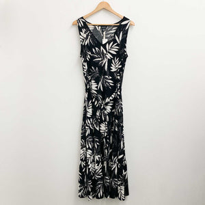 Evans Black & White Palm Print Sleeveless Maxi Dress UK 16 