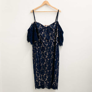 City Chic Dress UK 22 Navy Lace Knee Length Cold Shoulder