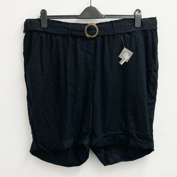 Evans Shorts UK 24 Black Linen Blend Belted 