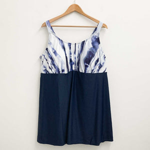 Avenue Navy Watercolour Print Empire Swim Dress UK 22