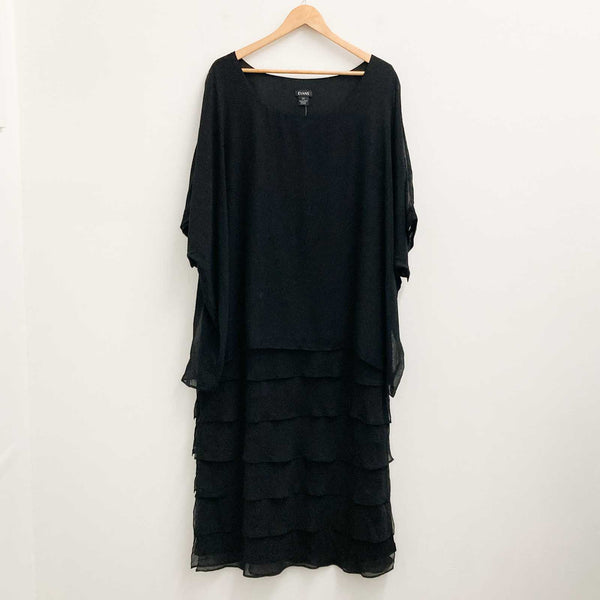 Evans Dress UK 24 Black Plain Tiered Overlay Midi