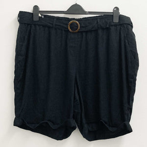 Evans Black Linen Blend High Rise Belted Shorts UK 26