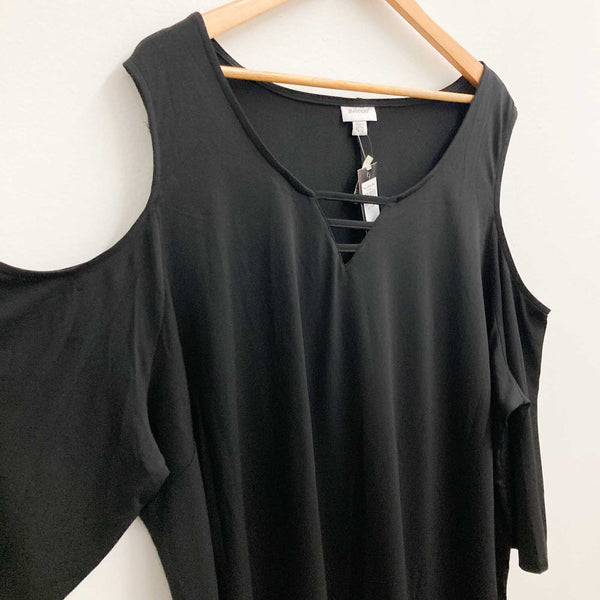 Avenue Top UK 26/28 Black Cold Shoulder 3 Bar Tunic 