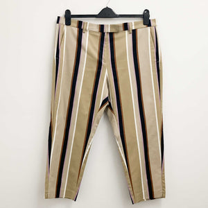 M&S Collection Trousers UK 18 Short Beige Striped Cropped Cotton Blend