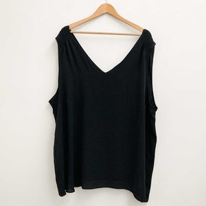 Evans Black Shirred Shoulder Sleeveless V-Neck Top UK 30