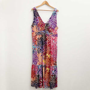 Arlene Phillips Multicoloured Animal Print Sleeveless V-Neck Long Dress UK 22