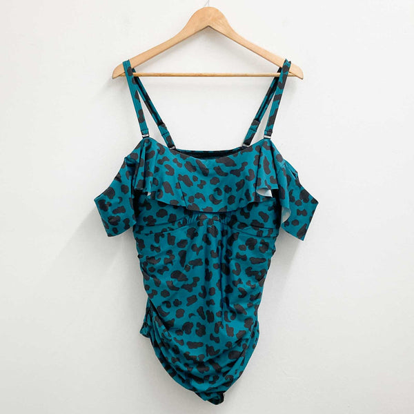 City Chic Swimsuit UK 20 Jade Animal Print One Piece Ruffle Trim