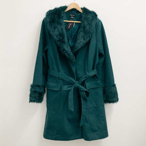 City Chic Alpine Green Faux Fur Trim Coat UK 24