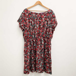 New Look Inspire Dress UK 26 Red Floral Print Mini Short Sleeve