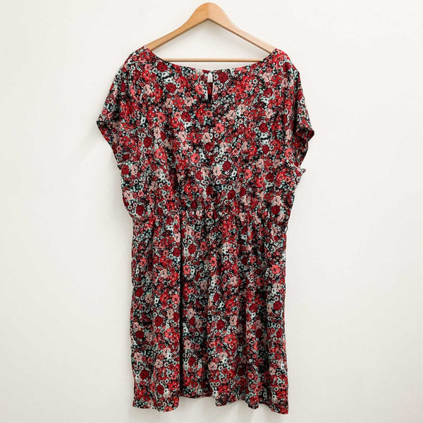 New Look Inspire Dress UK 26 Red Floral Print Mini Short Sleeve