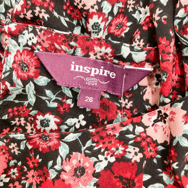 New Look Inspire Dress UK 26 Red Floral Print Mini Short Sleeve