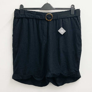 Evans Black Linen Blend Belted Shorts UK 20