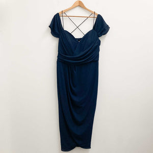 City Chic Maxi Dress UK 18 Navy Off-Shoulder Hi-Lo Hem