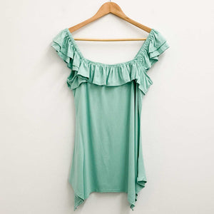 Evans Green Frill Hanky Hem Soft Stretch Top UK 18