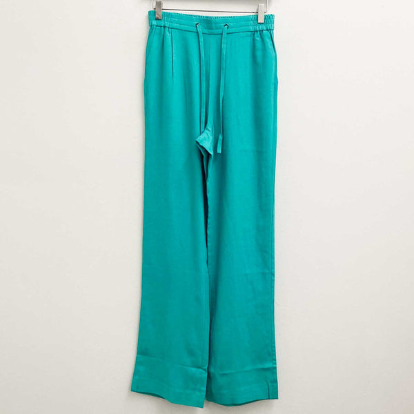 Lily Ella Trousers UK 10 Turquoise Green Linen Blend Full Length