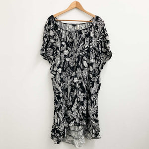 Evans Black & White Floral Print Crush Tunic Top UK 14 