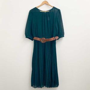 City Chic Midi Dress UK 16 Jade Green Belted Pleated 