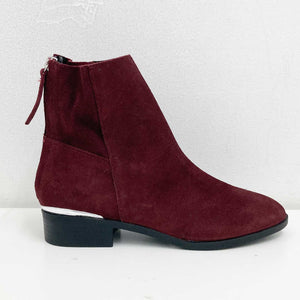 Burgundy Suede Boots UK 4 Ankle Low Heel 