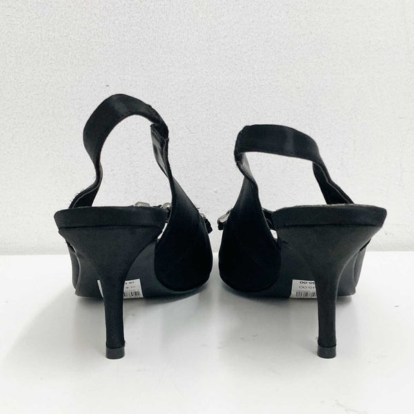 Dorothy Perkins Shoes UK 6 Black Satin Heels Peep Toe Slingback