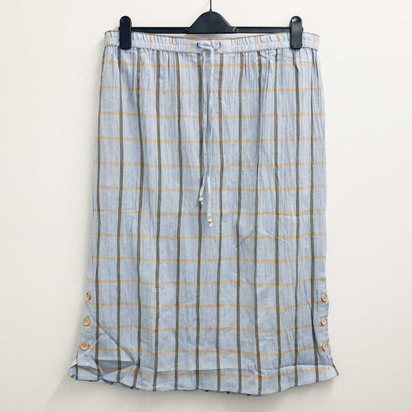 Lily Ella Skirt UK 20 Blue Crinkled Cotton Check Midi 