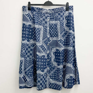 Lily Ella Skirt UK 24 Blue Cotton Denim Patchwork Print A-Line Midi 