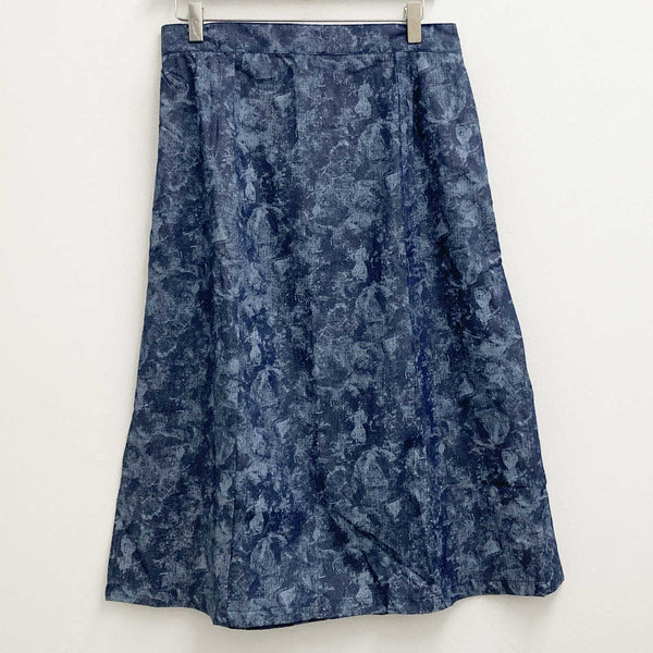 Lily Ella Skirt UK 14 Denim Print Blue Cotton A-Line Midi