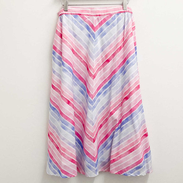 Lily Ella Skirt UK 14 Pink Diagonal Striped A-Line Cotton Midi