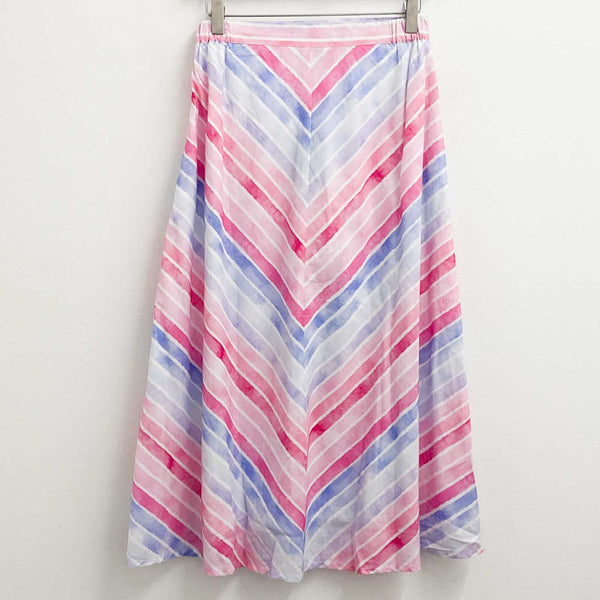 Lily Ella Skirt UK 10 Pink Diagonal Striped A-Line Cotton Midi