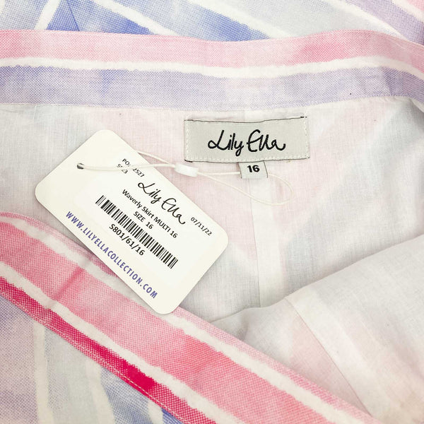 Lily Ella Skirt UK 16 Pink Diagonal Striped A-Line Cotton Midi