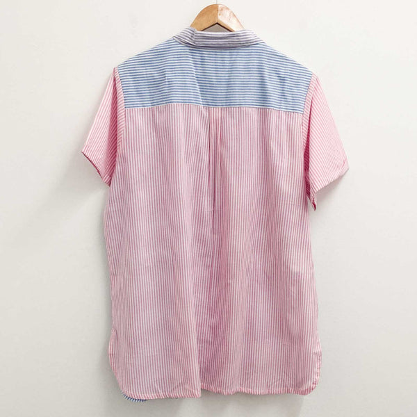 Lily Ella Blouse UK 20 Blue Pink Striped Short Sleeve Cotton