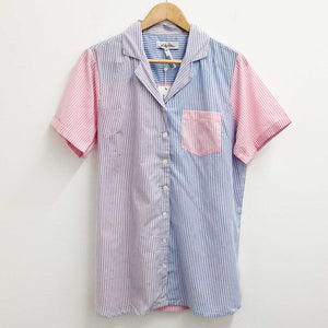 Lily Ella Blouse UK 14 Blue Pink Striped Short Sleeve Cotton