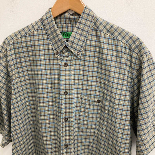 North Field Shirt Large Brown Check Cotton Short Sleeve