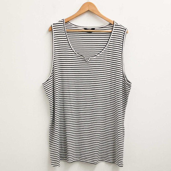 Yours Top UK 30-32 White & Black Striped Cotton Sleeveless 