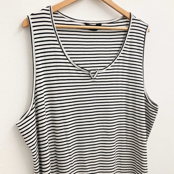 Yours Top UK 30-32 White & Black Striped Cotton Sleeveless 