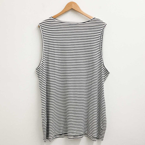 Yours Top UK 30-32 White & Black Striped Cotton Sleeveless 