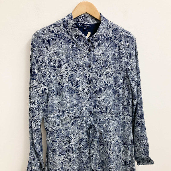 Crew Clothing Dress Size 12 Navy Floral Print Shirt Midi Long Sleeve