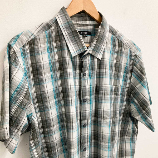 George Shirt XL Grey Check Short Sleeve Cotton