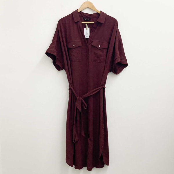 Evans Dress UK 24 Berry Burgundy Short Sleeve Belted Shirt Midi