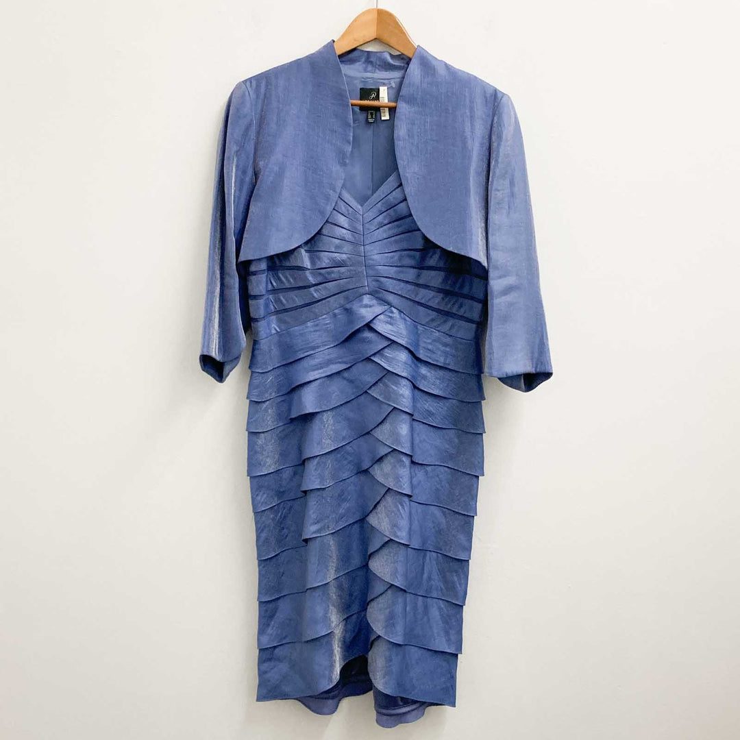 Adrianna Papell Dress & Jacket UK 16 Blue Shimmer Tiered Layered