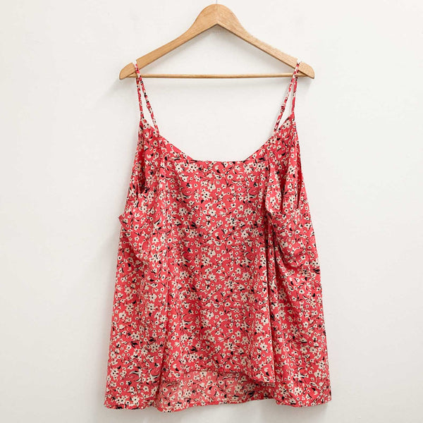 JD Williams Top UK 30 Pink Floral Print Strappy V-Neck Cami